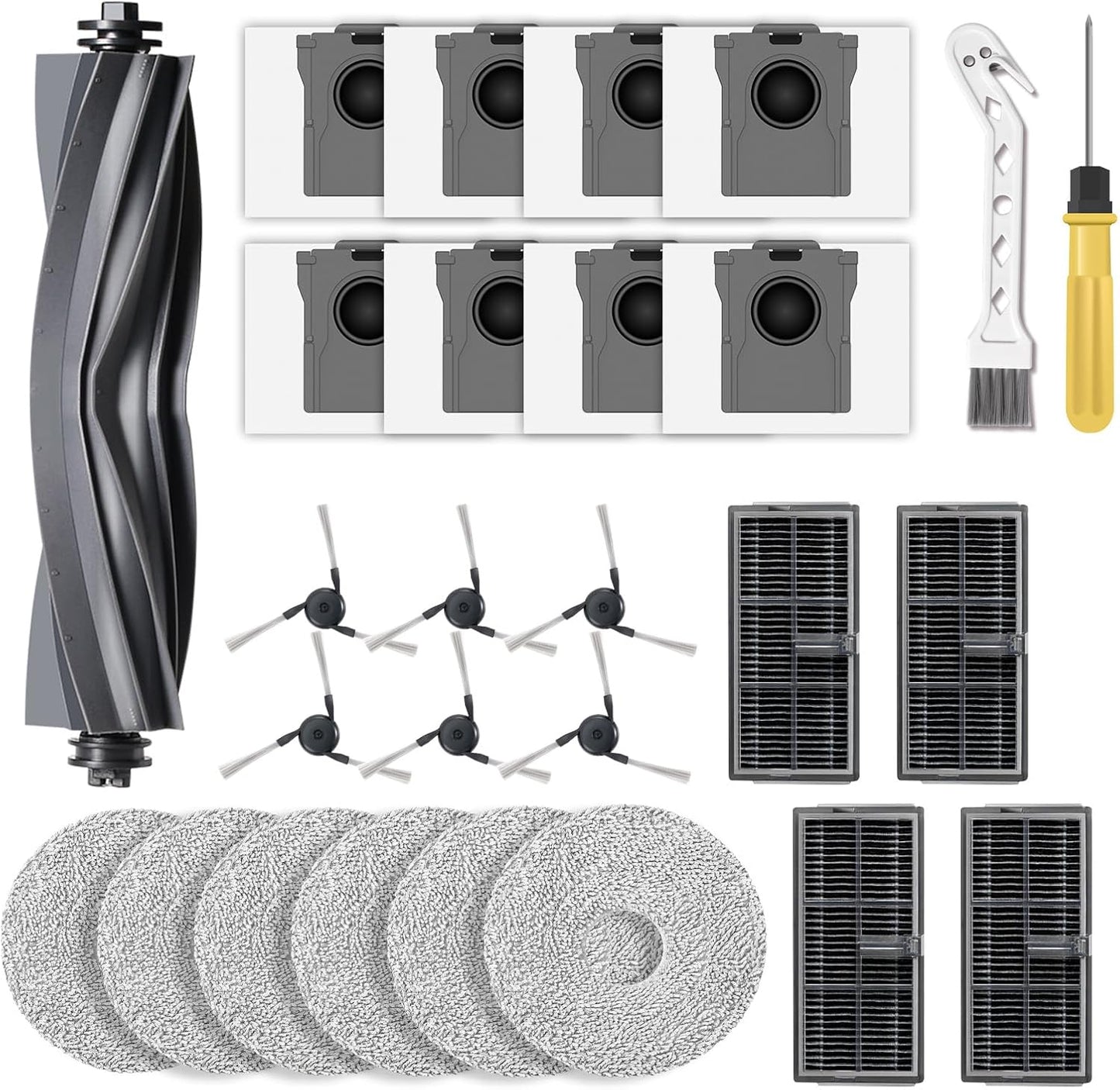 25Pcs Replacement Accessories Kits for Dreame X40 Ultra Complete L40 Ultra X40 Master and P10 Pro Ultra - 1 Main Brush, 4 Filters, 6 Mop Pads, 8 Dust Bags, 6 Side Brush, 1 Clean Brush, 1 Screwdriver
