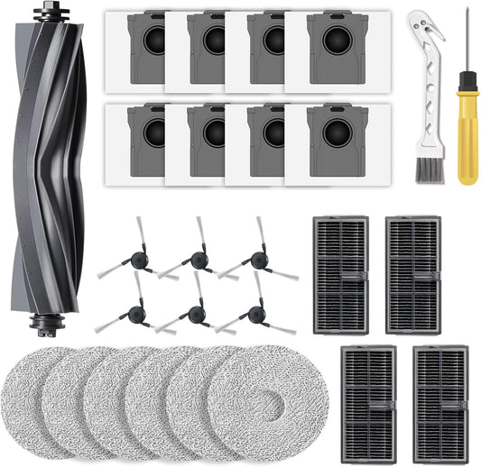 25Pcs Replacement Accessories Kits for Dreame X40 Ultra Complete L40 Ultra X40 Master and P10 Pro Ultra - 1 Main Brush, 4 Filters, 6 Mop Pads, 8 Dust Bags, 6 Side Brush, 1 Clean Brush, 1 Screwdriver