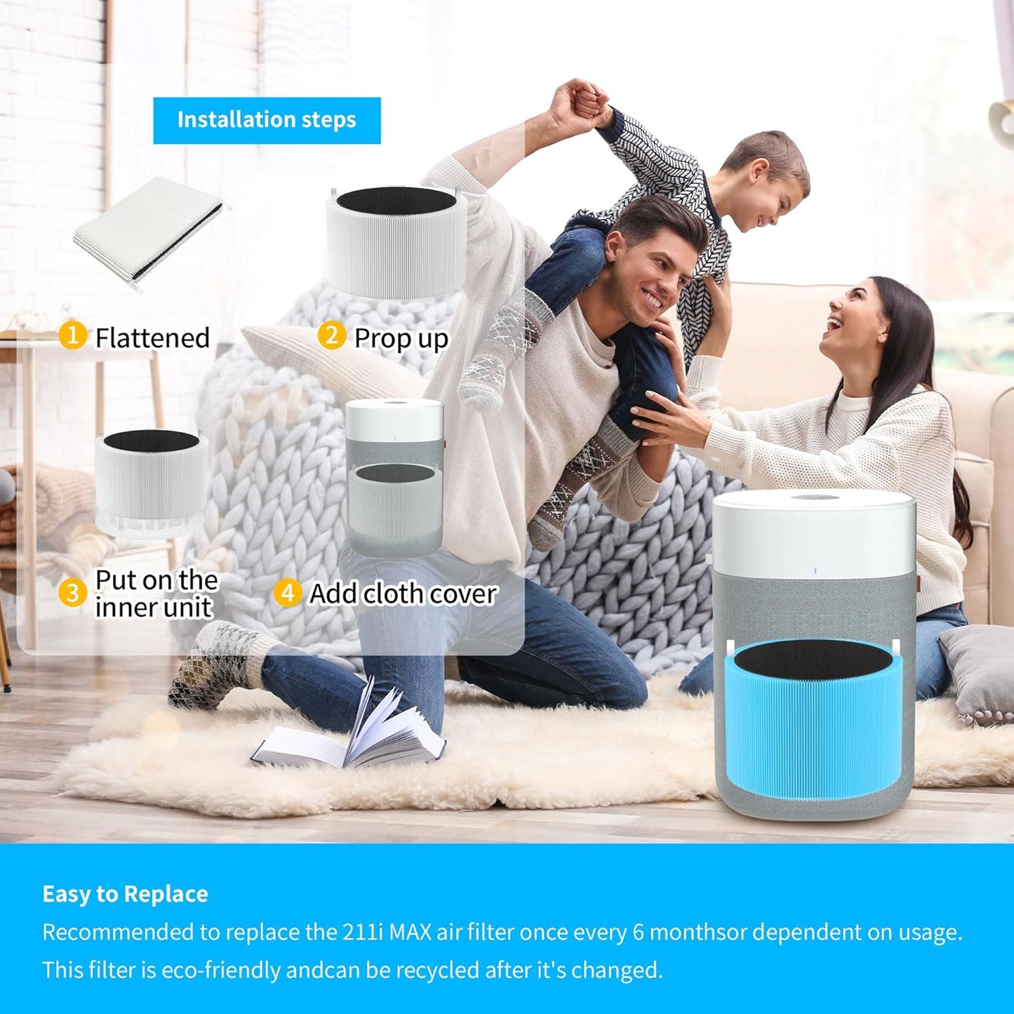 1 Pack Blue Pure 211i Max AllergenBlock Replacement Filter Compatible with Blueair Blue Pure 211i Max Air Purifier, True H13 HEPA and Activated Carbon Filter