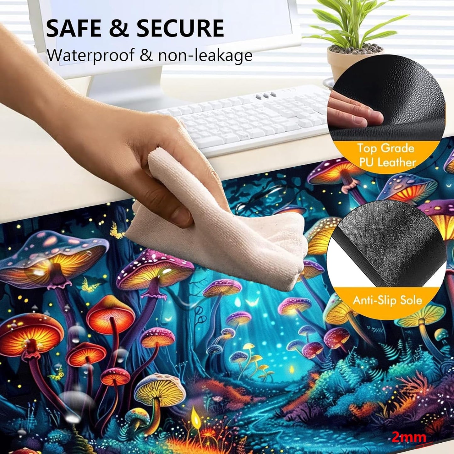 Heated Mouse Pad with 3 Levels Heated & 3 Hours Auto Shut-Off Mouse Pad for Warming Hands in Office Home, 31.5" x 13"Large Safe Desk Mat Hand Warmer，Forest Glowing Mushroom