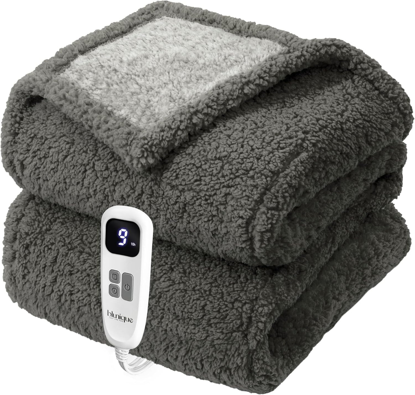 Heated Blanket Electric Blanket Throw - Fast Heating Blanket Throw Double Sided Sherpa Ultra Soft Cozy with 10 Heating Levels & 2-10 Hours Auto Off, Mashine Washable, 50 x 60 Inches, Grey