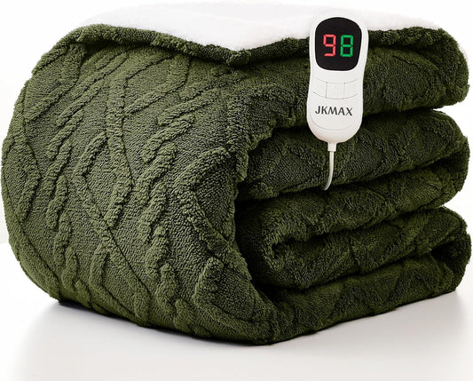 Heated Electric Blanket Full Size-72"x84" Heating Blanket with 10 Heating Levels & 5 Time Settings Over-Heat Protection，Winter Warmer for Adults with ETL Certification（Green）