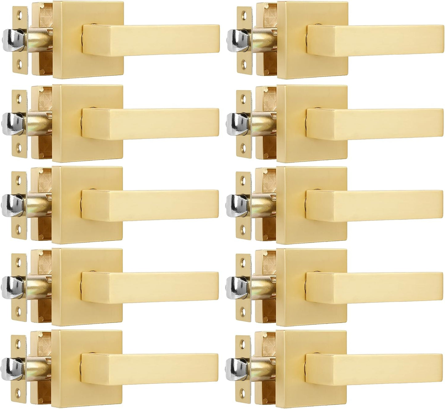 10 Pack Heavy Passage Door Levers Keyless Modern Stain Brass Door Lock Hardware, Left/Right Hand Reversible, Interior Locks for Hall or Closet Door Handles Non-Locking Lever Set