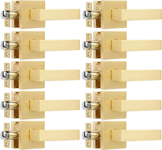 10 Pack Heavy Passage Door Levers Keyless Modern Stain Brass Door Lock Hardware, Left/Right Hand Reversible, Interior Locks for Hall or Closet Door Handles Non-Locking Lever Set