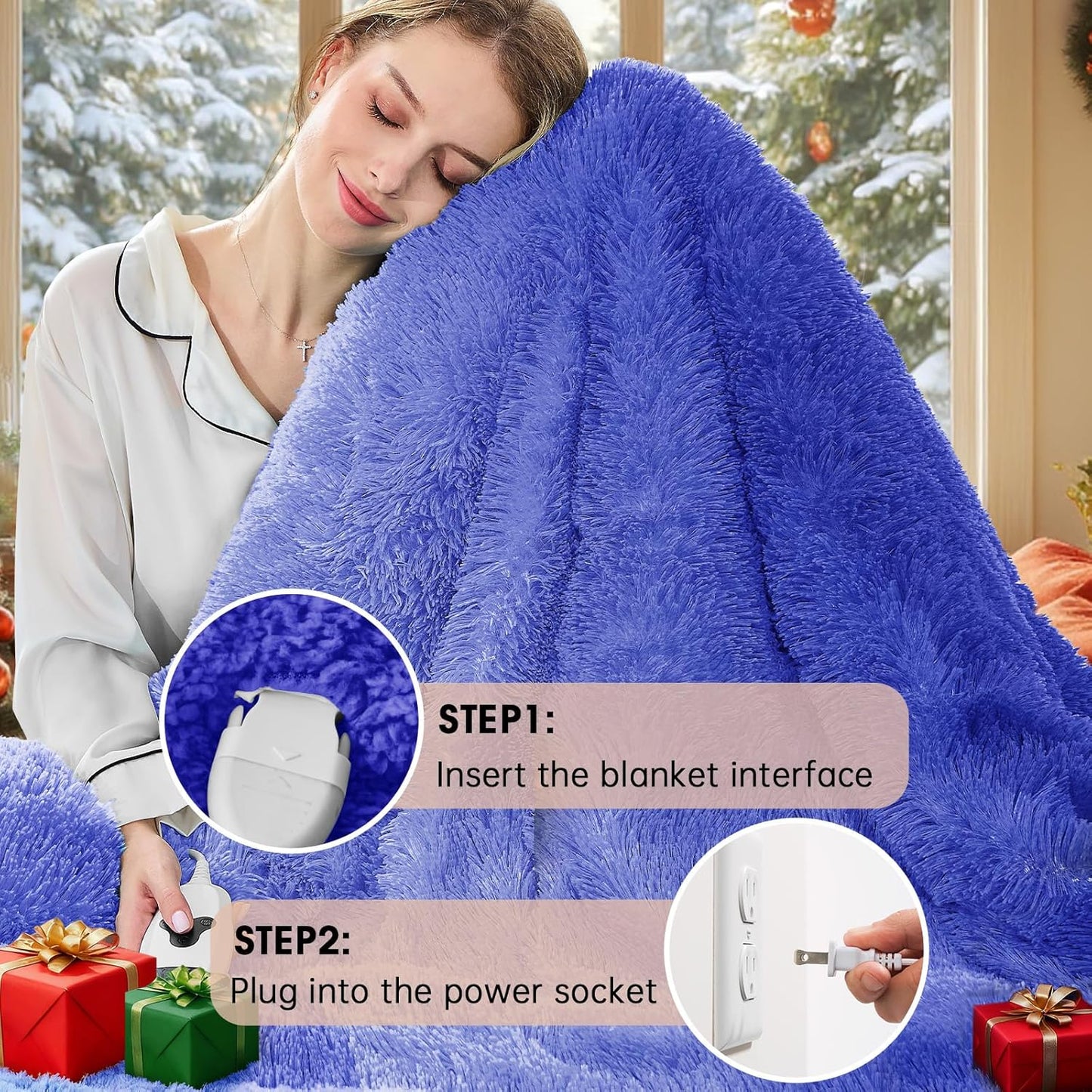 Heated Electric Blanket Twin–Faux Fur with Soft Thick Sherpa,Warm Winter Birthday Gifts for Women Grandma，10 Heat Settings,5 Time Settings with Fast Heating, 62x84, Glacier Blue