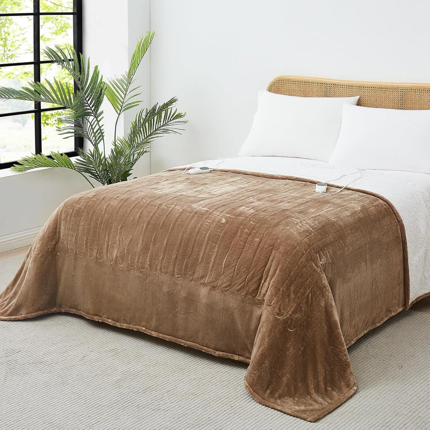 Heated Electric Blanket King Size - 100"x90" Flannel Heating Blanket with 10 Heating Levels & 5 Time Settings Over-Heat Protection, Winter Warmer for Adults with ETL Certification（Ivory）