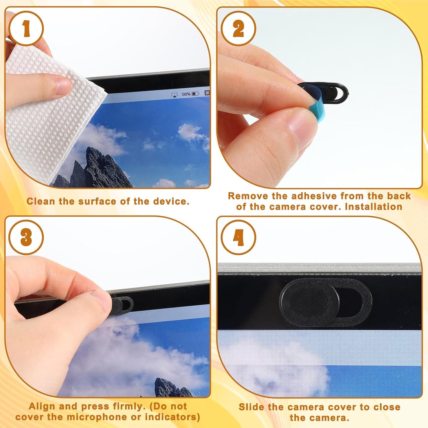 50 Pcs Webcam Cover Slide, 0.023 Inch Ultra-Thin Universal Camera Privacy Cover Black Camera Covers Slide for Phone, Laptop, Computer
