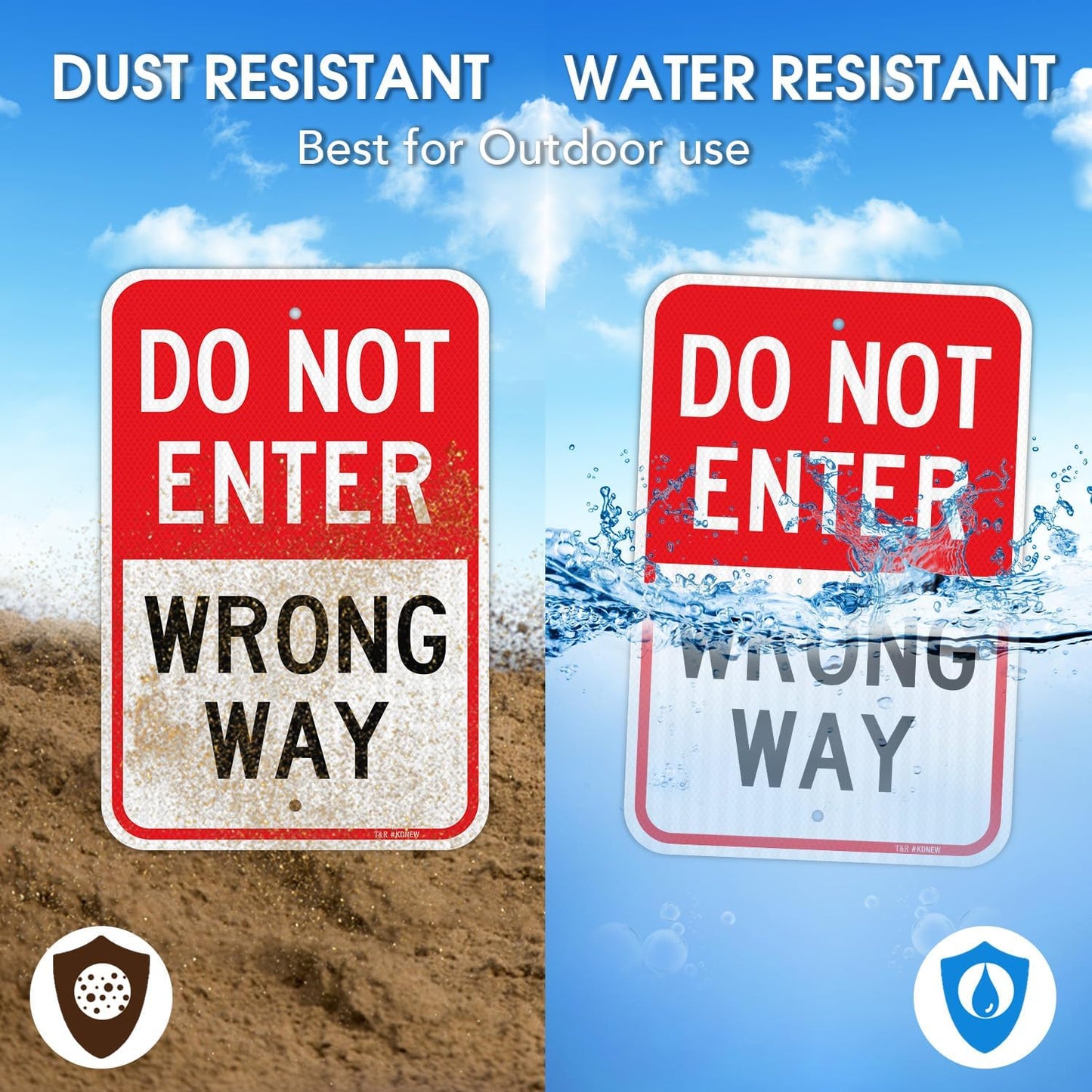T&R Do Not Enter Wrong Way Sign, 18" x 12" Engineer Grade Reflective Sheeting, Rust Free Aluminum, Weather Resistant, Waterproof, Fade Resistant, 2 Pre-drilled Holes