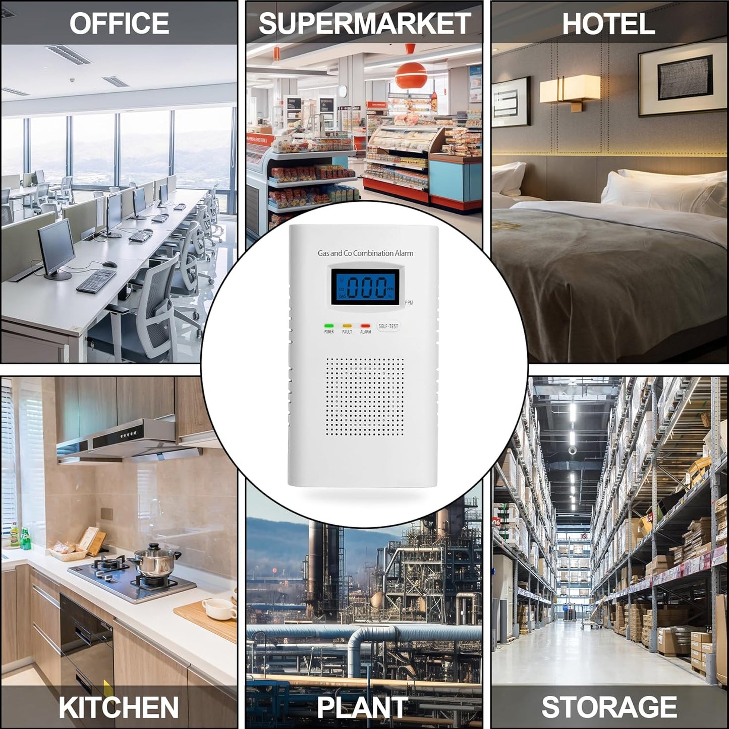 2 Pack Combination Gas & Carbon Monoxide Detectors - Plug in CO Alarm & Natural Gas Detector with Digital Display, CO Detector & Combustible Gas Detector for Home, Easy to Read