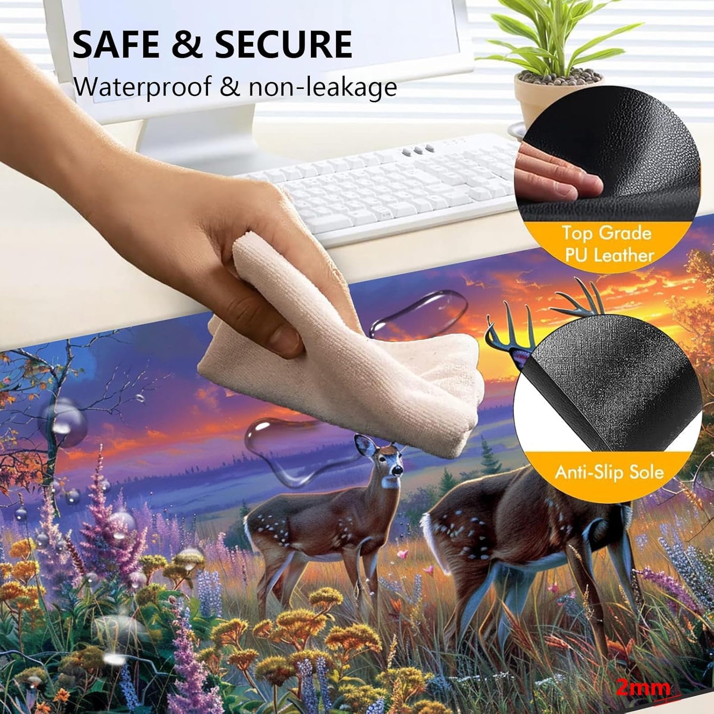 Heated Mouse Pad with 3 Levels Heated & 3 Hours Auto Shut-Off Mouse Pad for Warming Hands in Office Home, 23.6" x 14.2"Large Safe Desk Mat Hand Warmer，Elk Lavender