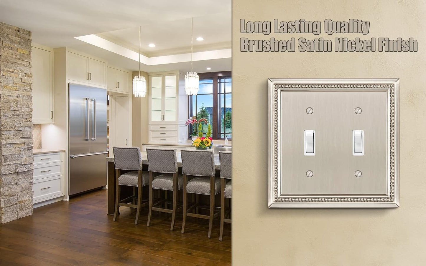 Henne Bery Sunken Pearls Heavy Duty Decorative Wall Plate Switch Plate Outlet Cover (Double Toggle, Satin Nickel)