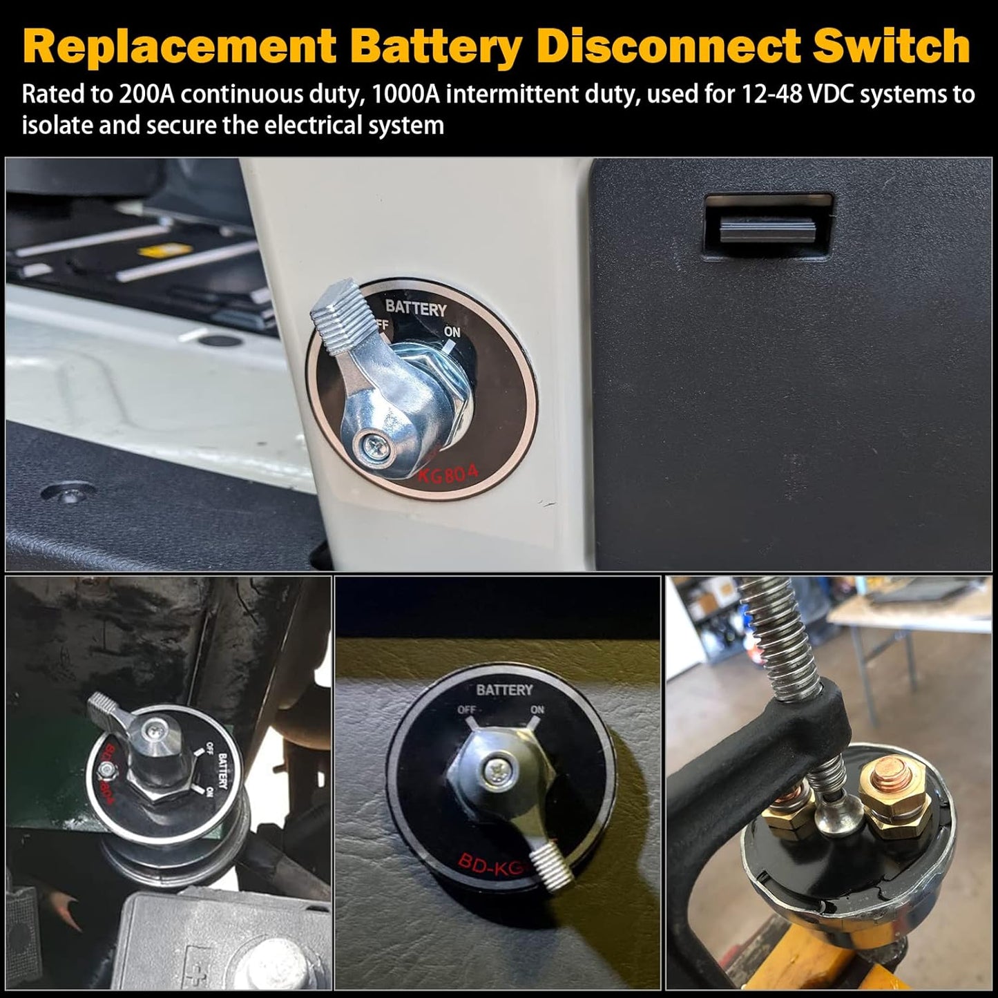 12-48V 200A Master Battery Disconnect Switch & 4 AWG 1FT Battery Cables Set, High Current Battery Power Cutoff Killer Switch for Car Vehicle RV Truck Boat Marine ATV On/Off Battery Isolator Switch
