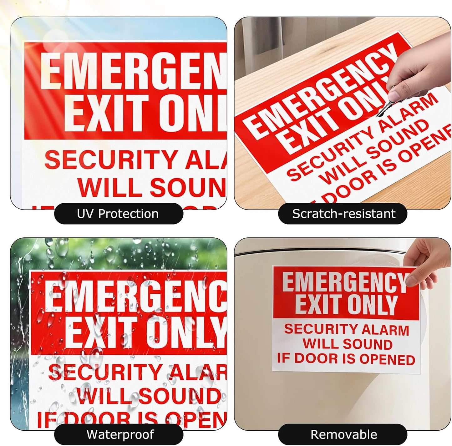 10 Pack Emergency Exit Only Security Alarm Will Sound If Door Is Opened Stickers 10 × 7 Inches Vinyl Self Adhesive Waterproof Safety Signs for Workplace Warehouse Office