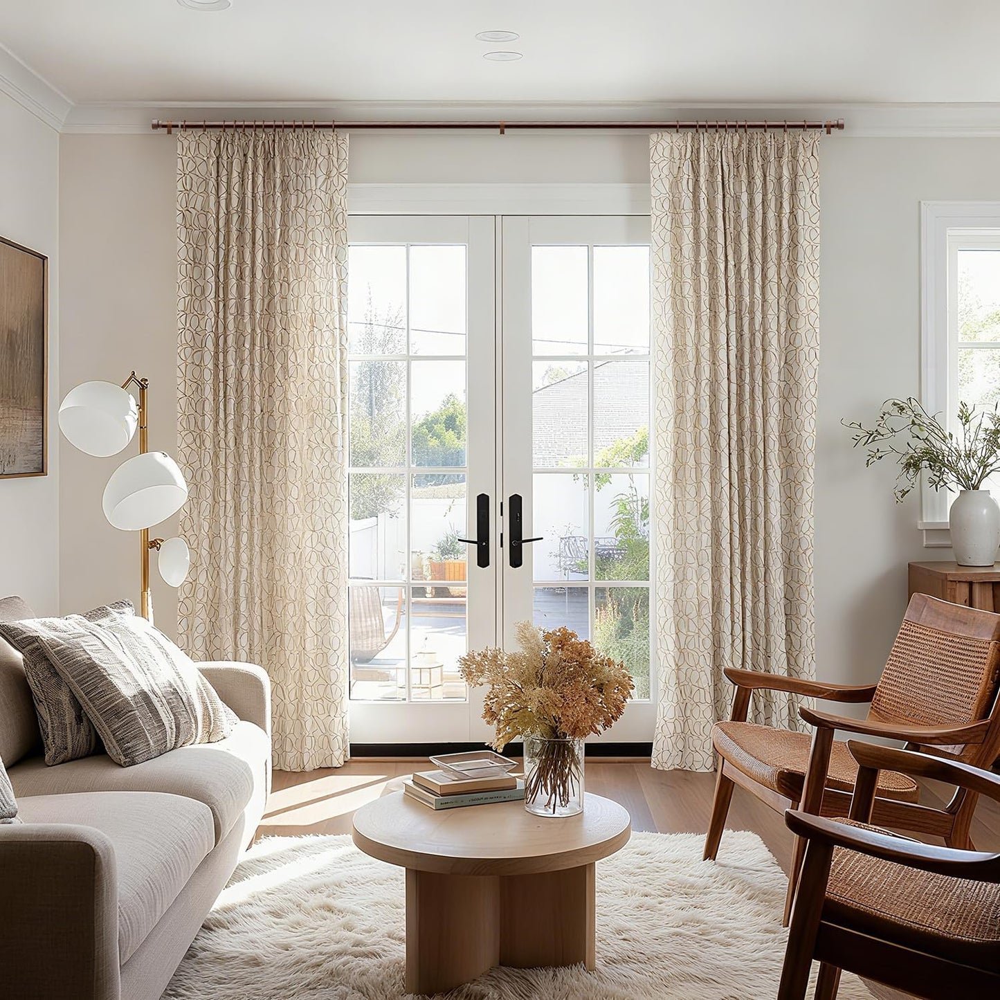 2 Pack Antique Redwood Grain Curtain Rods for Windows 28 to 48 Inches 1" Diameter Heavy Duty Window Curtain Rod Adjustable with Solid Finials for Living Room Bedroom Kitchen Farmhouse Outdoor