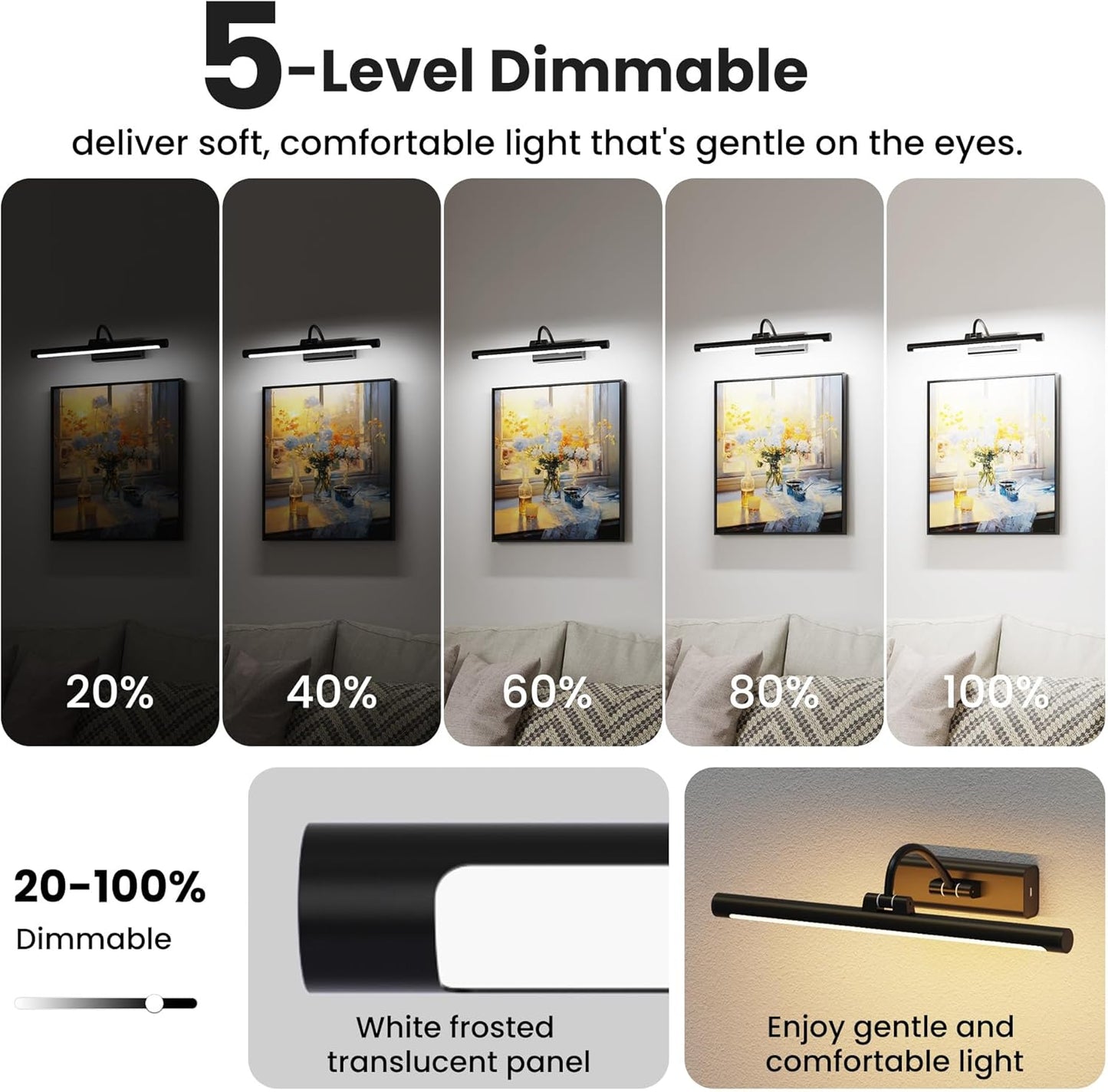 16" Picture Light with 6000mAh Battery - Black Operated Wireless Wall Sconce with Remote & Timer for Paintings, Photos & Frames