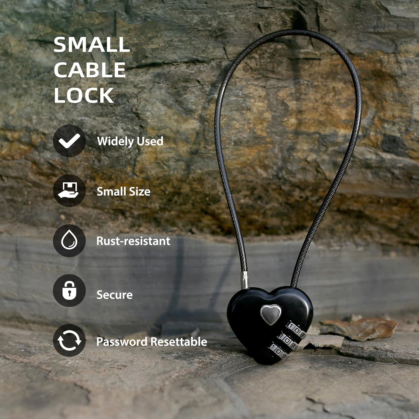 3 Digit Combination Lock Cable 1 ft, Combo Long Cable Lock with Code, Thin Wire Small Padlock Combination, for Travel Luggage, Backpack, Cabinet, Fridge Door, Bike Motorcycle Helmet