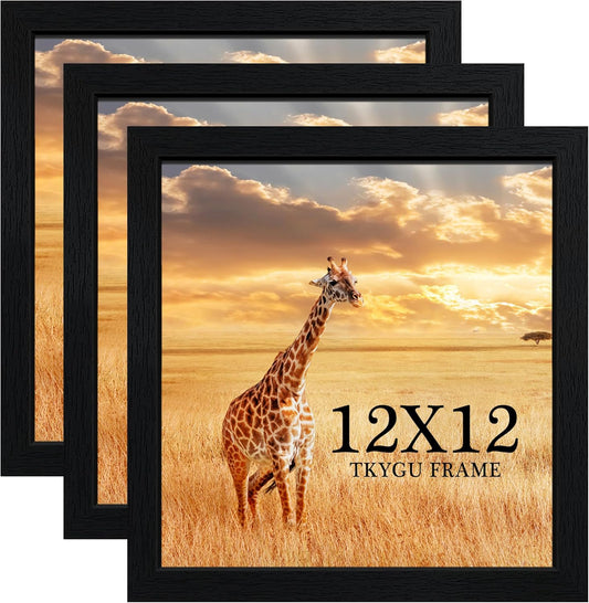 12x12 Picture Frame Set of 3, Black Wooden Frame 12x12 Square Wall Gallery Poster Photo frame with Durable Shatter Resistant Plexiglass,Horizontal and Vertical Formats for Wall Hanging best gift