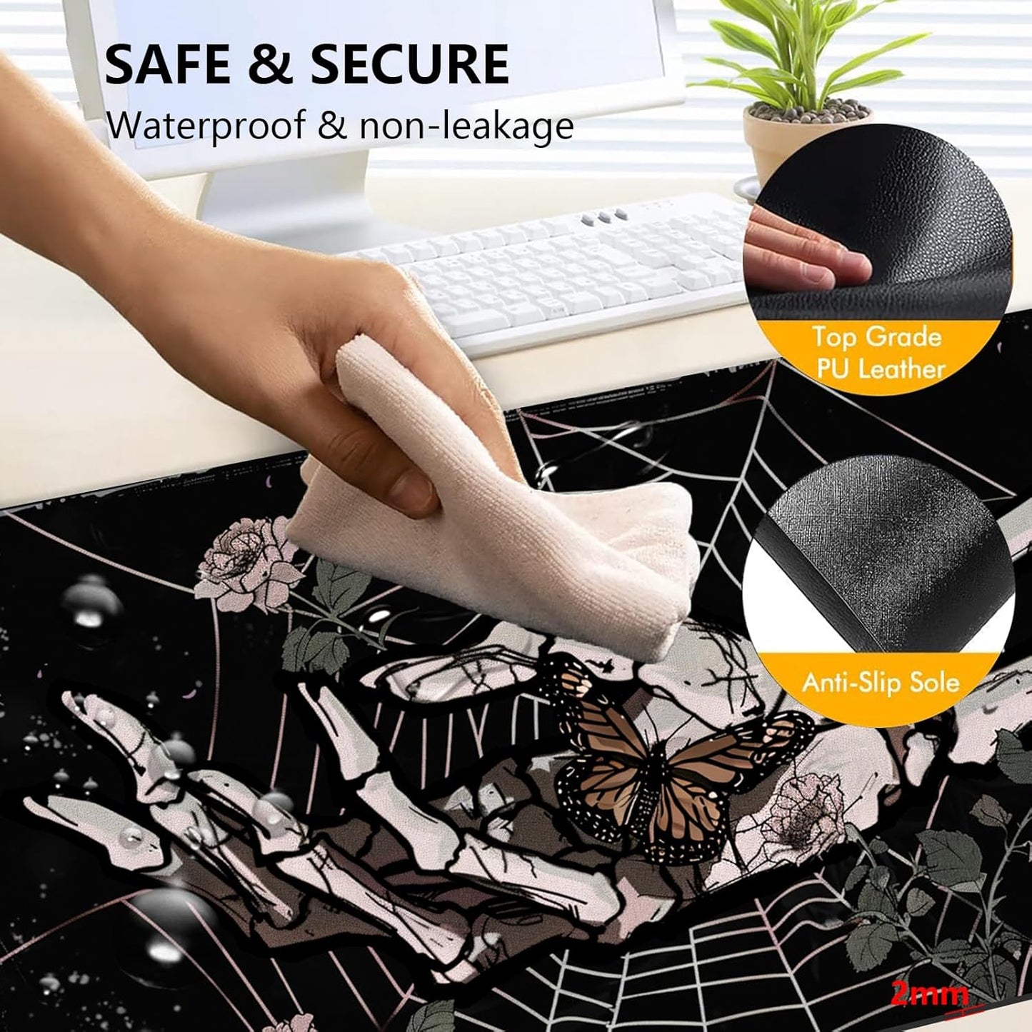 Heated Mouse Pad with 3 Levels Heated & 3 Hours Auto Shut-Off Mouse Pad for Warming Hands in Office Home, 31.5" x 13"Large Safe Desk Mat Hand Warmer，Skeleton Hand Spider Web