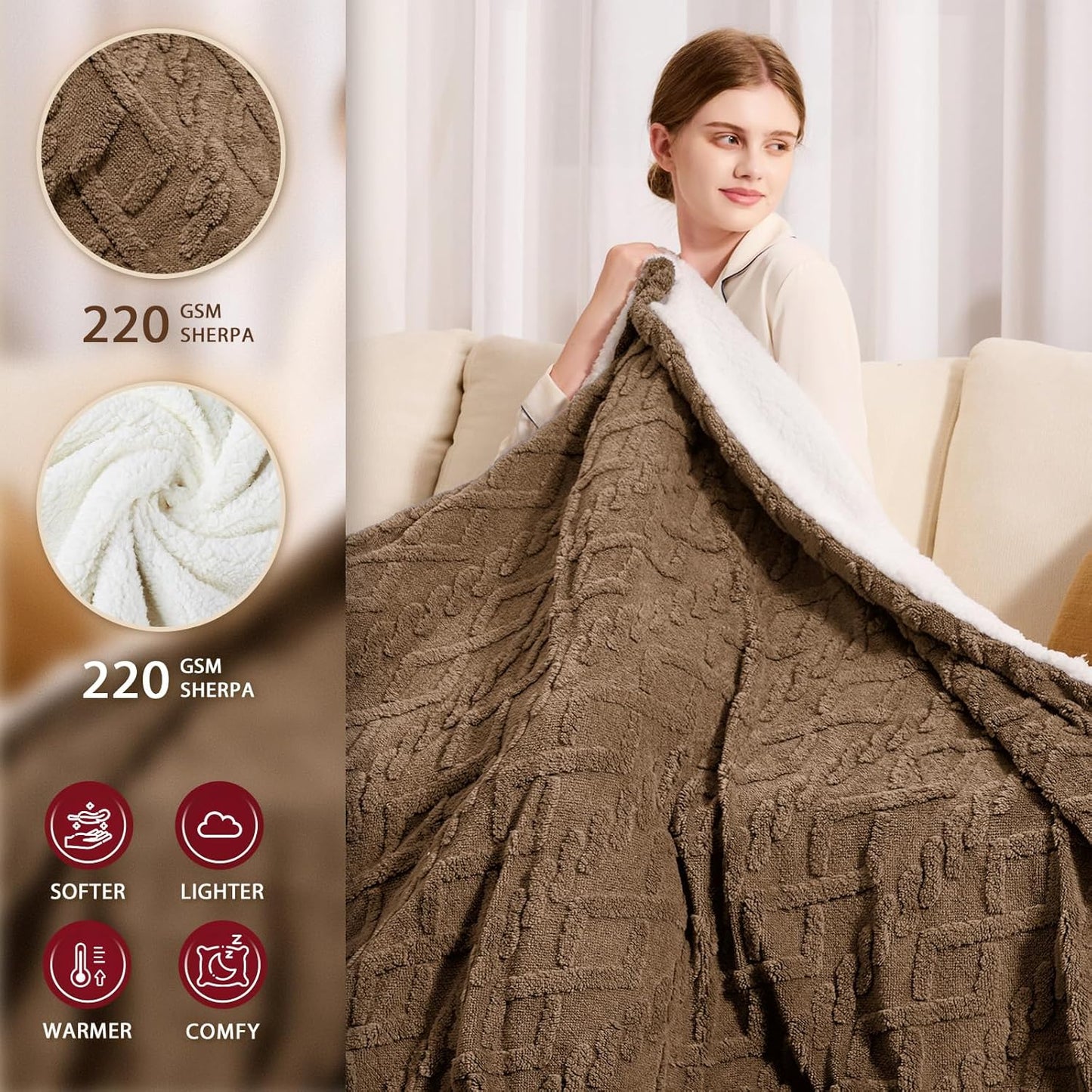 Heated Electric Blanket Queen Size-84"x90" Heating Blanket with 10 Heating Levels & 5 Time Settings Over-Heat Protection，Winter Warmer for Adults with ETL Certification（Beige）