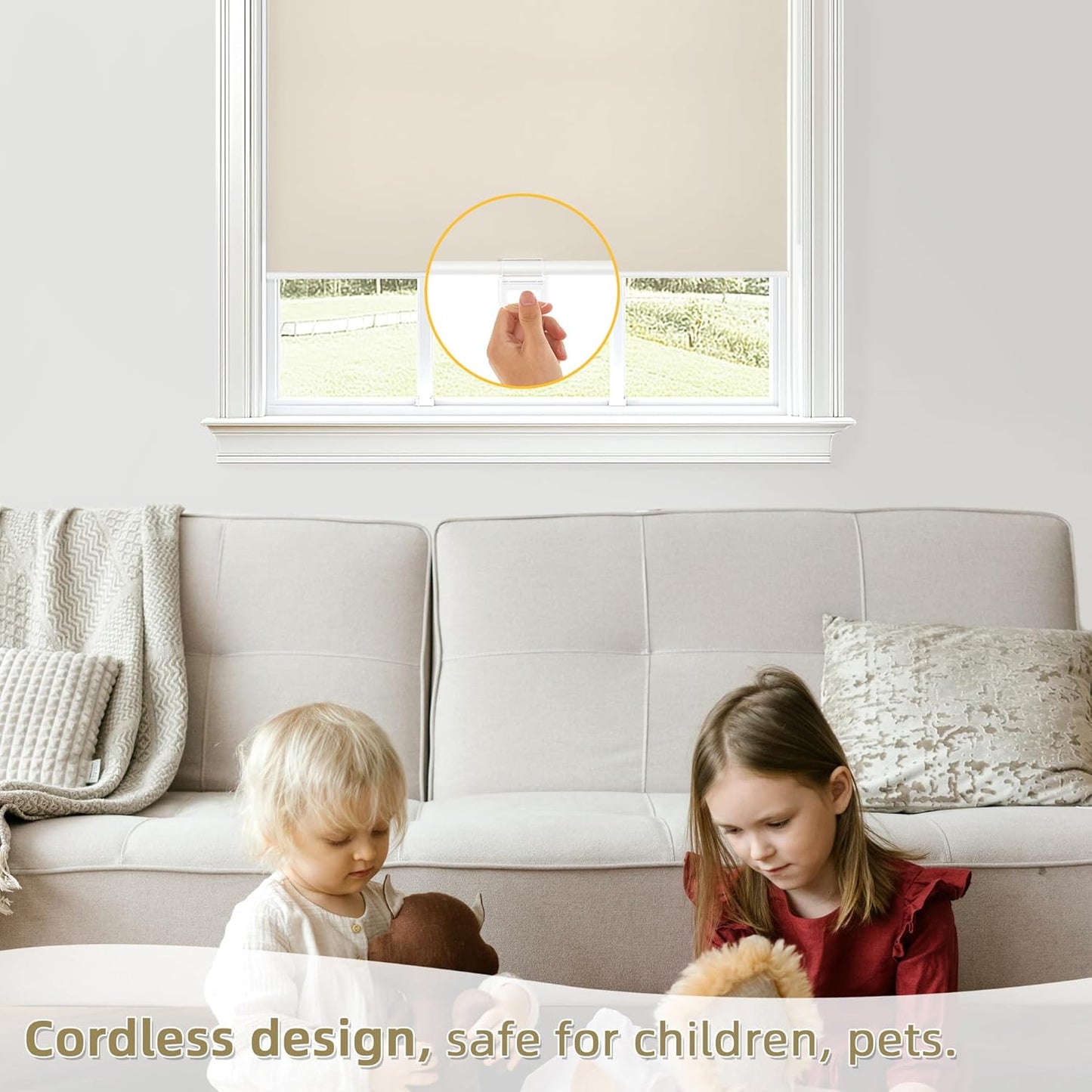ChrisDowa Cordless Blackout Roller Shades for Windows, Thermal Insulated UV Protection Pull Down Shades, Total Blackout Window Blinds for Home, Office, Bedroom, Door (51" W x 72" H, Beige)