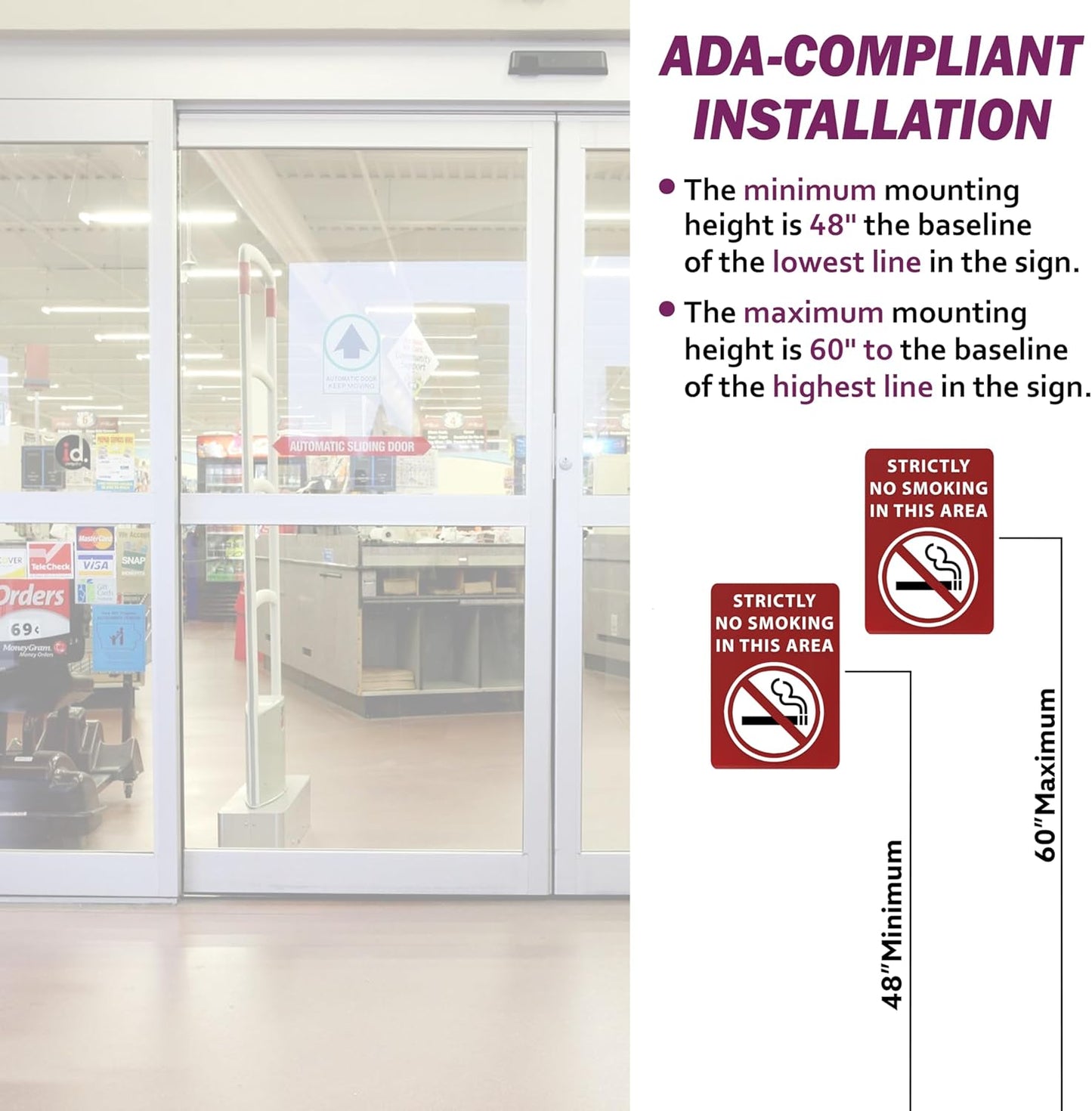 Strictly No Smoking in This Area Sign - ADA Compliant Digitally Printed Text Wall Sign - Smoke-Free Area Signs for Offices, Businesses, Hotels, and Restaurants - Vinyl 10” x 7”
