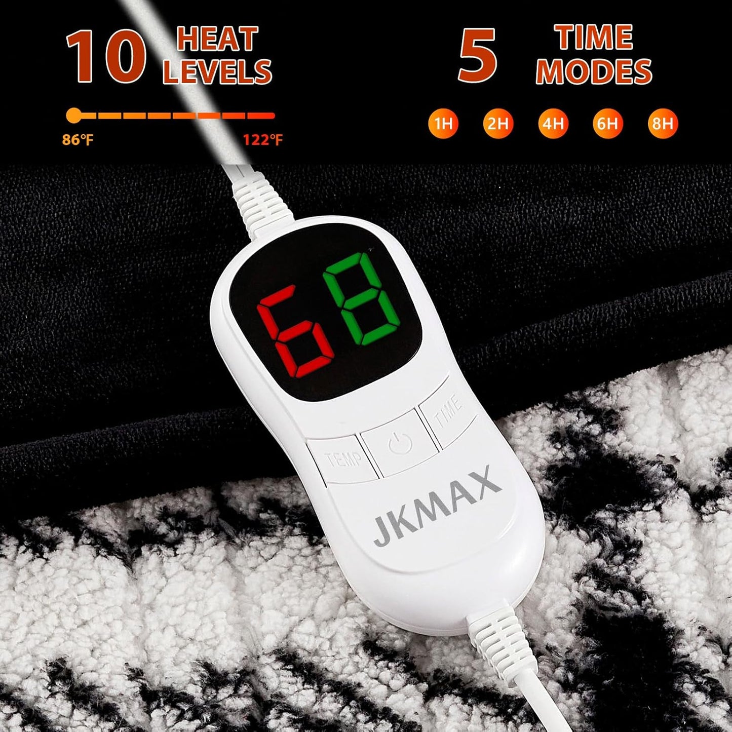 Heated Electric Blanket Full Size - 72"x84" Flannel Heating Blanket with 10 Heating Levels & 5 Time Settings Over-Heat Protection, Winter Warmer for Adults with ETL Certification（Black）