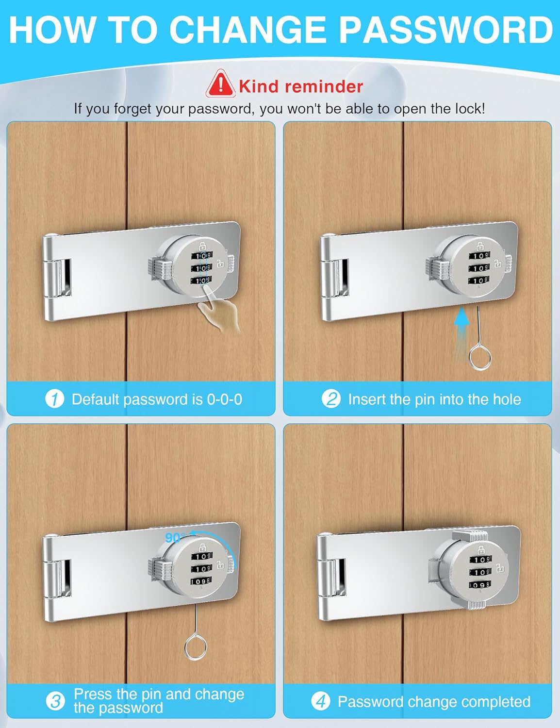 Keyless Cabinet Combination Lock, 3-Digit Password Twist Knob Hasp Latch for Doors, Cabinets, Drawers, Barn Door, Bathroom, Outdoor, Closet, Fence, Durable Zinc Alloy, (Silver, 1 Pack)