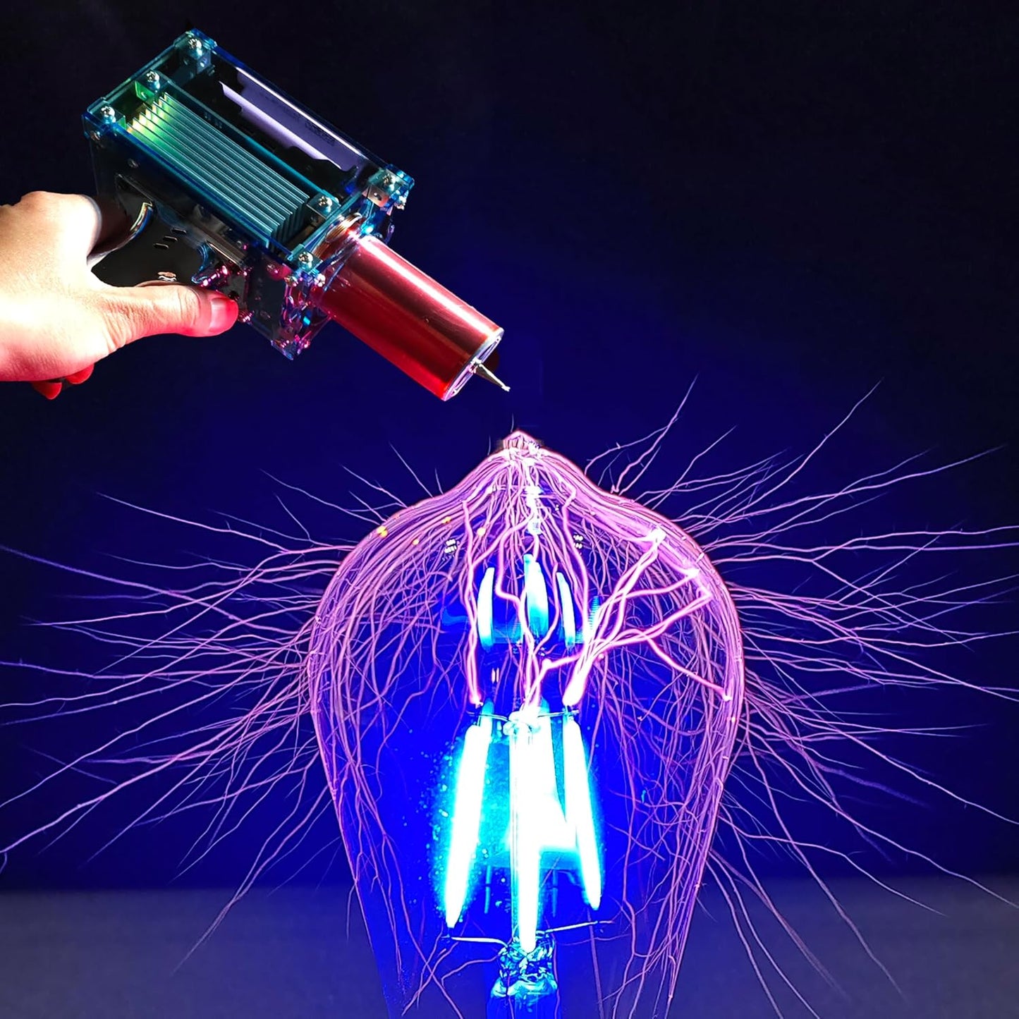 2025 Tesla Coil Handheld Gun,Plasma Coil Desktop Toy Science Education kit Mode Touchable Artificial Lightning Spark Gap Arc Generator Teaching Experiment Tool Teen boy Gifts(Portable Mode of Charger)
