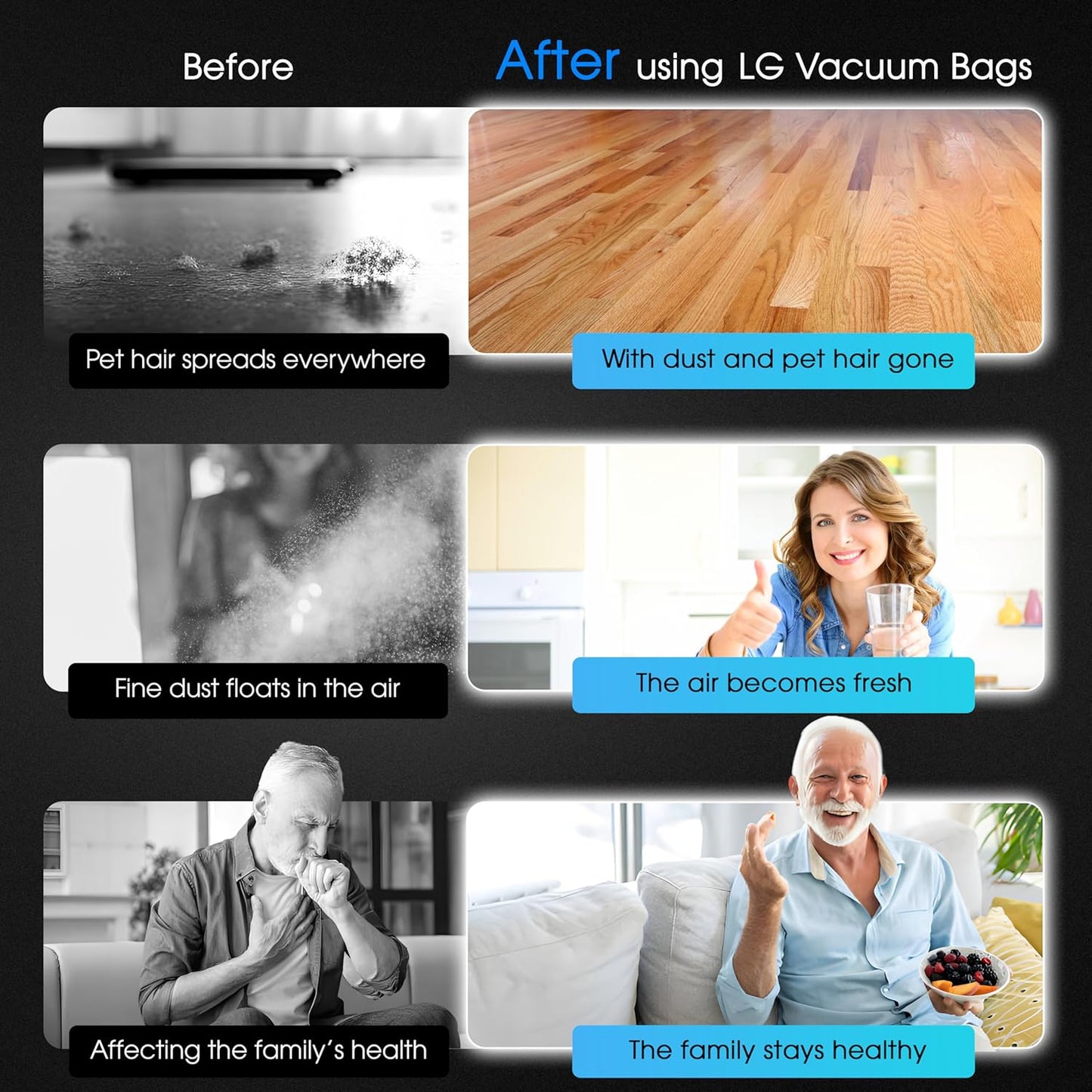 14 Pack Replacement Dust Bags for LG CordZero Vacuum, Compatible with A939KBGS, A938KBGS, A937KGMS, Melt-Blown Cloth, 2.5L Capacity