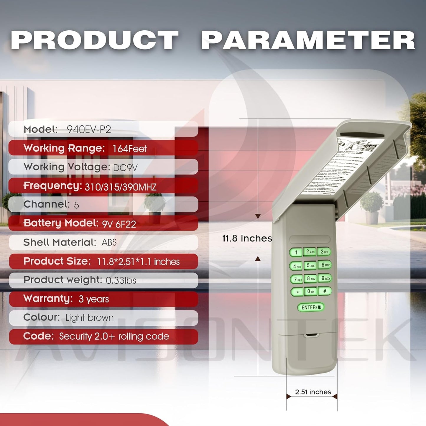 1X 940EV-P2 940ESTD Universal Chamberlain LiftMaster Craftsman Wireless Garage Door Keypad, Security+2.0 MyQ【3-Year-Warranty】