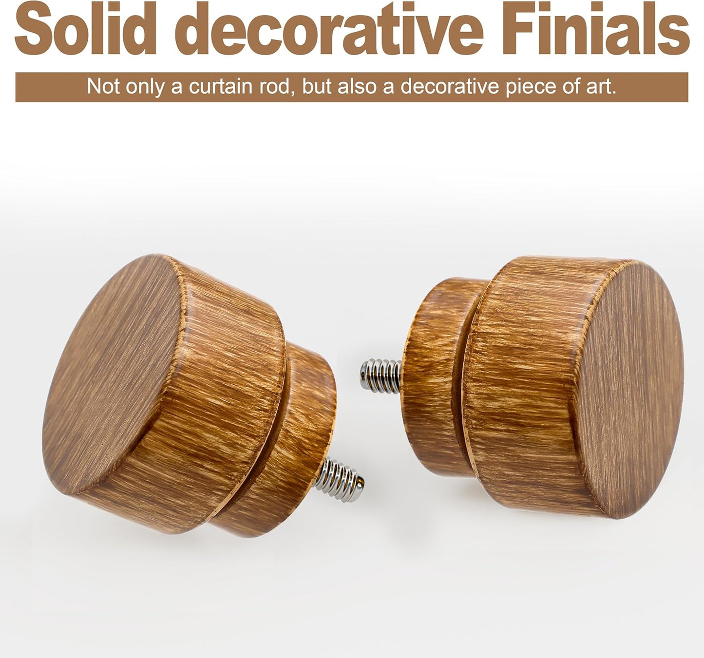 2 Pack Wood Curtain Rods for Windows 28 to 48 Inches 1" Diameter Boho Decorative Heavy Duty Window Curtain Rod Set Adjustable with Solid Imitation Wood Grain Finials for Living Room Bedroom Kitchen