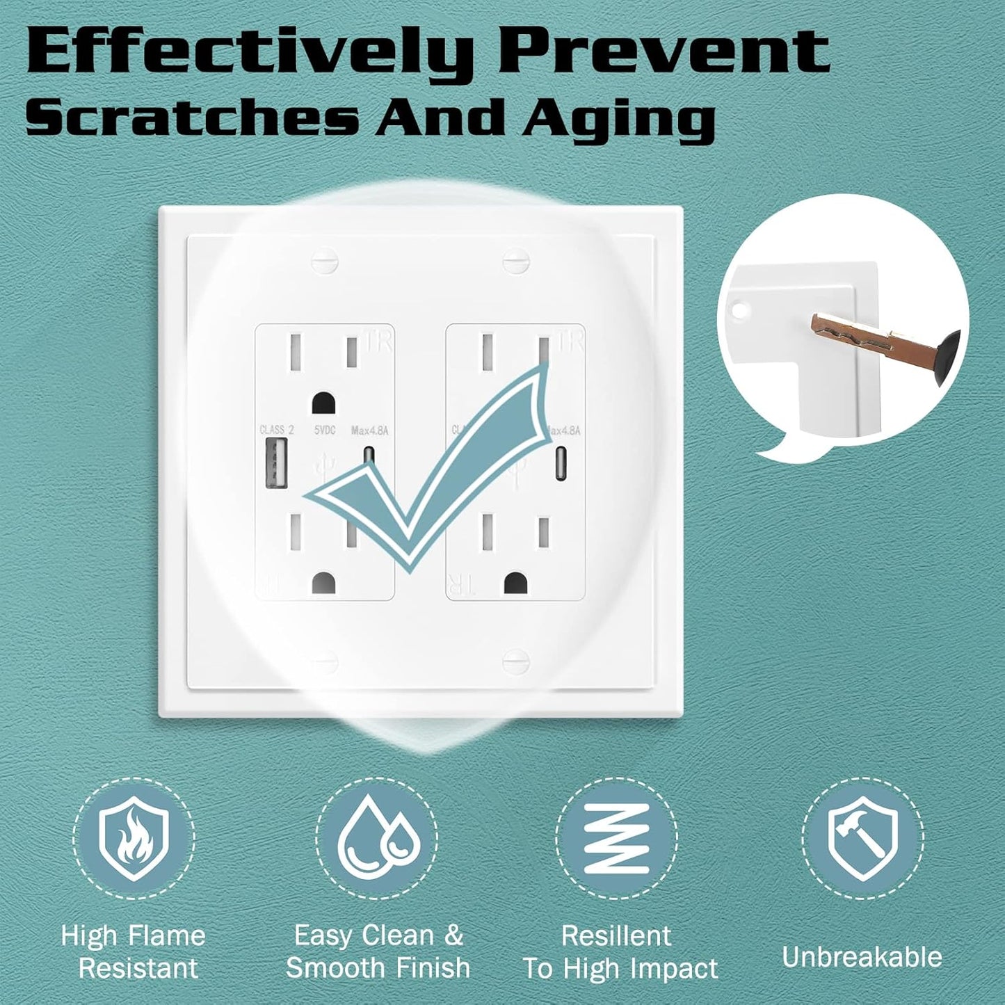 2-Gang Modern Edge Decorative Wall Plate Cover Switch Outlet Double Decorator Electrical Faceplate for Light Switches, Smart Switch, GFCI, Dimmers, Receptacle, USB Outlet (4 Pack, Double Decorator)