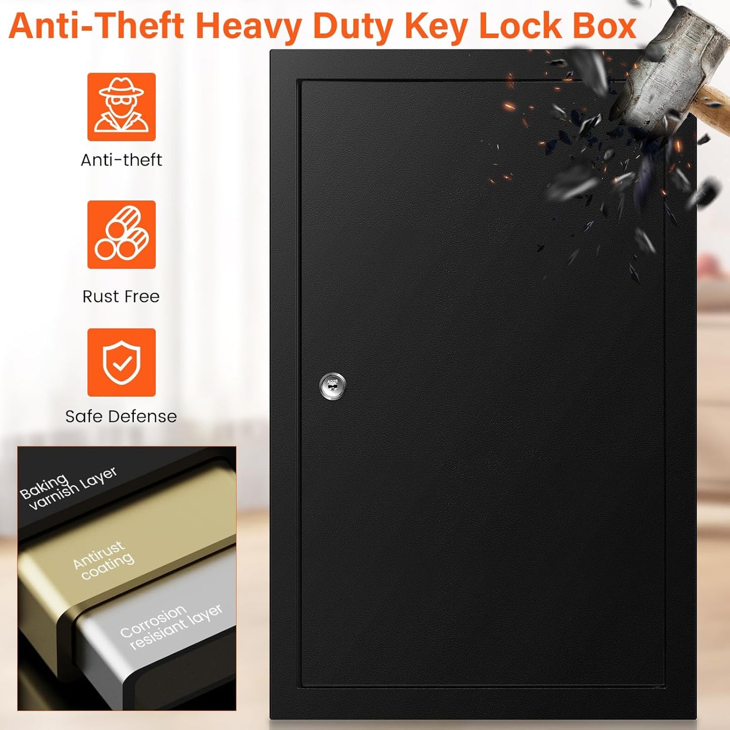 200 Keys Key Cabinet, Anti-Theft Key Lock Box with Key Tags, Adjustable Key Organizer Wall Safe for Car Office House Garage Rental Business