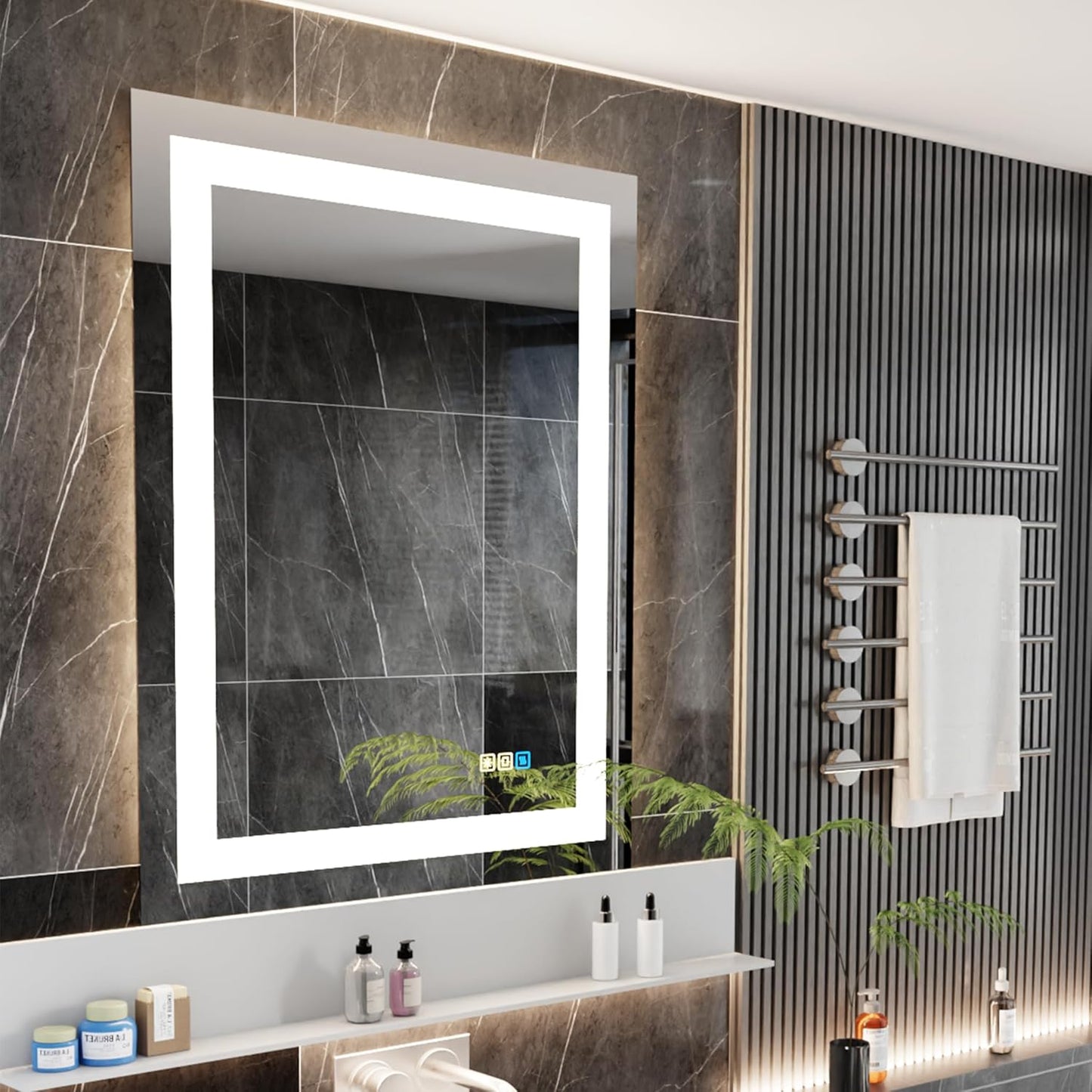 20 * 28inches LED Mirror, Smart Bathroom Mirror with Lights, Anti-Fog, Tempered Glass, 3 Colors Dimmable, Front and Backlit, CRI 90+, Wall Mounted, Memory
