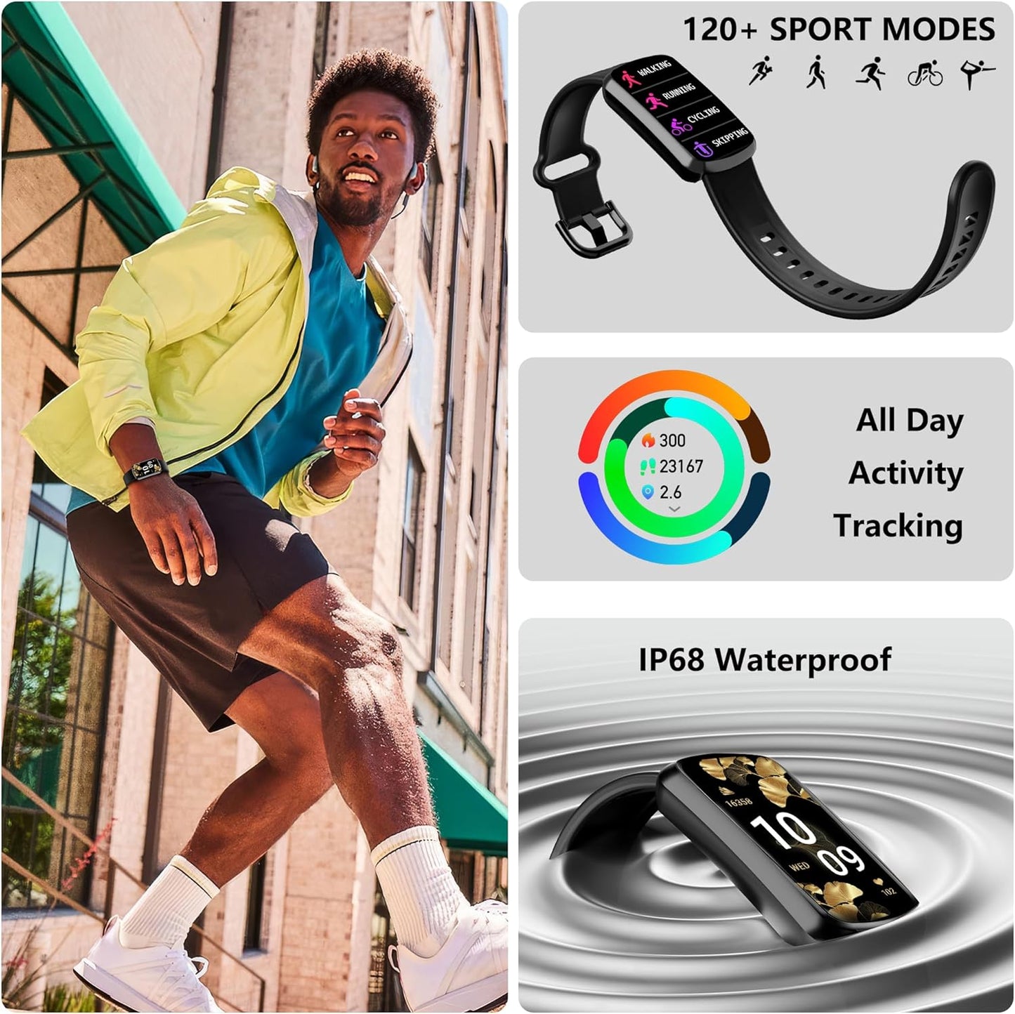 Health Fitness Tracker, Smart Watch with 24/7 Heart Rate, Activity Tracker with Blood Pressure and Blood Oxygen Monitor, 120 Sport Mode Waterproof Sleep Tracker for Women Men (Black)