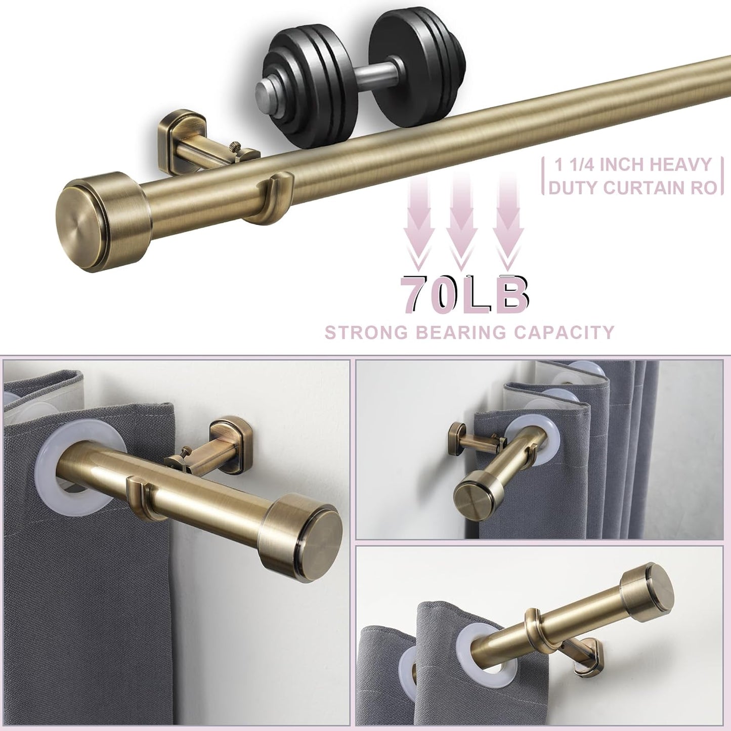 Heavy Duty Curtain Rods,1 1/4" Large Diameter Premium Nonadjustable Curtain Rod,54in/4.5ft Custom Window Treatment Rods with Durable Aluminum Brackets and End Caps,Antique Bronze Finish