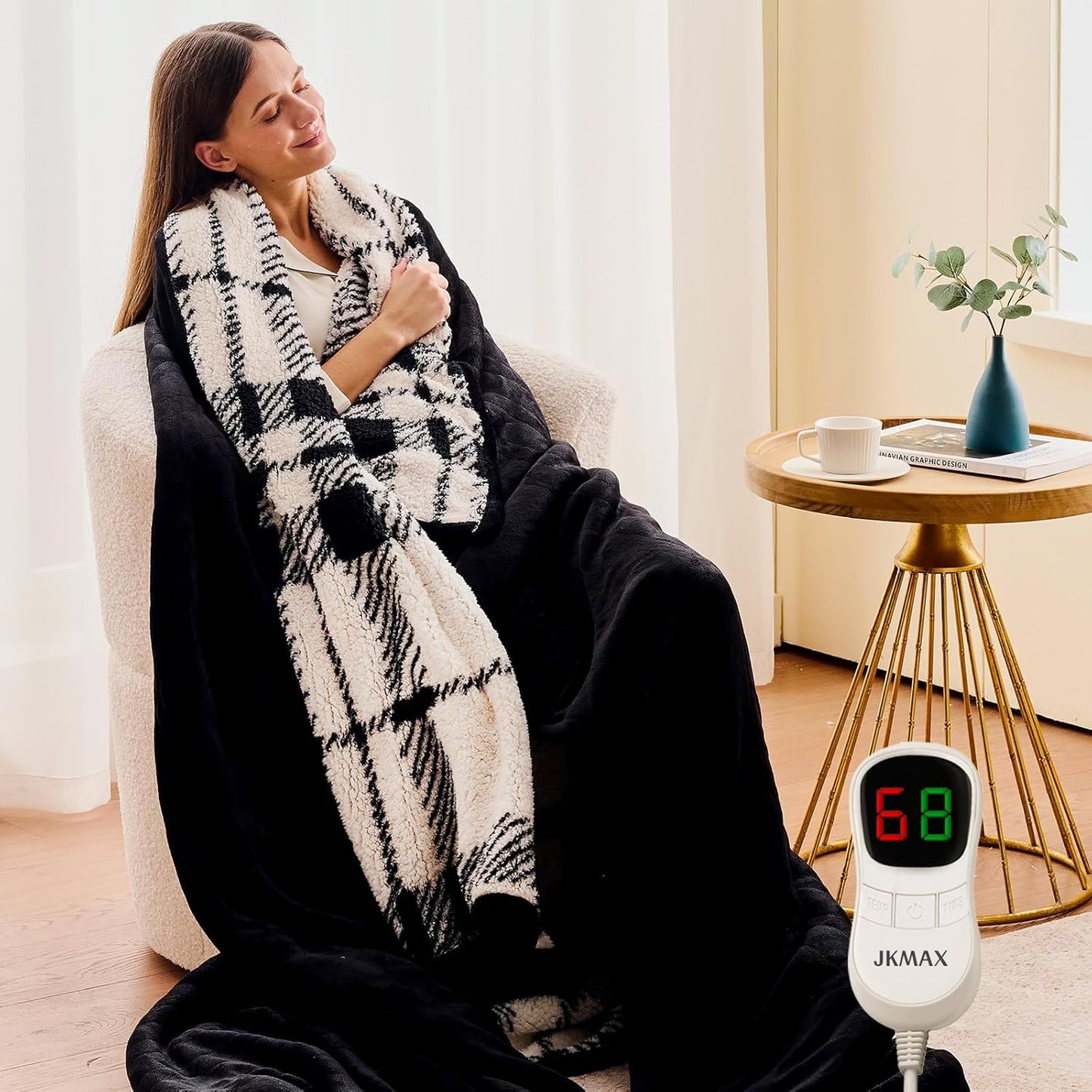 Heated Electric Blanket King Size - 100"x90" Flannel Heating Blanket with 10 Heating Levels & 5 Time Settings Over-Heat Protection, Winter Warmer for Adults with ETL Certification（Black）