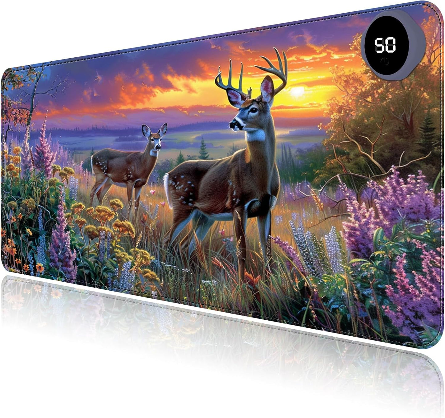 Heated Mouse Pad with 3 Levels Heated & 3 Hours Auto Shut-Off Mouse Pad for Warming Hands in Office Home, 23.6" x 14.2"Large Safe Desk Mat Hand Warmer，Elk Lavender