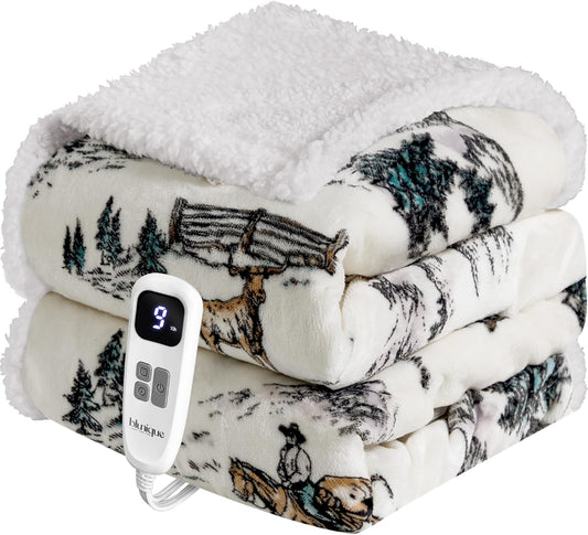 Heated Blanket Throw Electric Blanket – Fast Heating Blanket with 10 Heat Settings & 10 Hours Auto Off, Cozy Soft Fleece Sherpa, Washable, Warm Gifts for Grandma