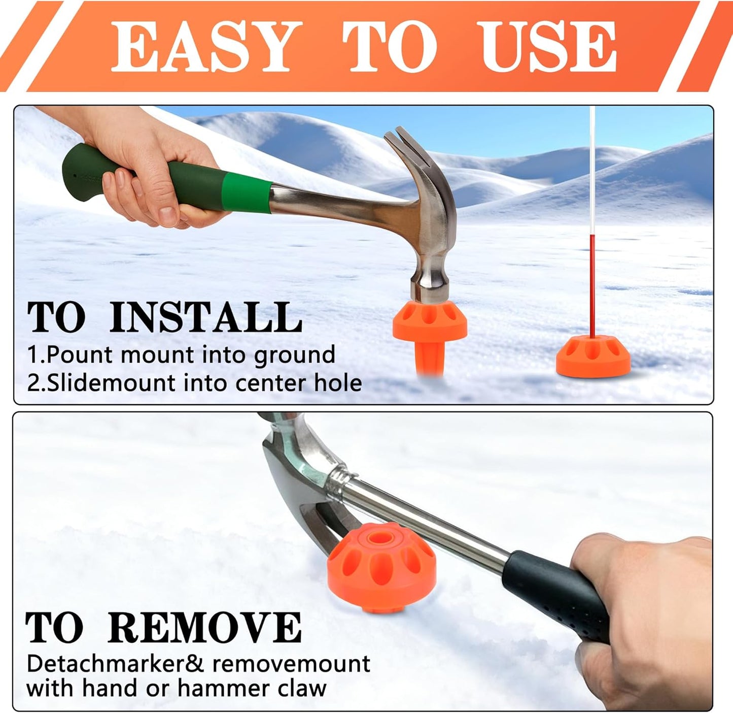 15 Pcs Driveway Marker Mount Stakes, Orange Reflective Mount Stake, Snow Ground Spike Stake for Driveways Pathways Walkways Parking Lot Ski Run Residential Property