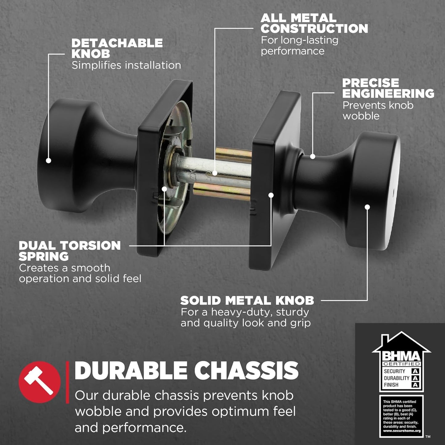Kwikset Pismo Interior Privacy Door Knob with Lock, Door Handle for Bathroom and Bedroom, Matte Black Keyless Turn Lock Doorknob, with Microban Protection, Square Rose (Pack of 10)