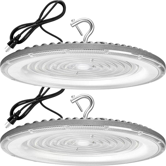 2 Pack 600W UFO Led High Bay Light,120VAC,5000K Daylight Commercial Bay Lighting,IP66 Waterproof,85050LM,2550W MH/HPS with Plug Area Lighting for Warehouse/Shop/Workshop/Barn/Gym/Factory