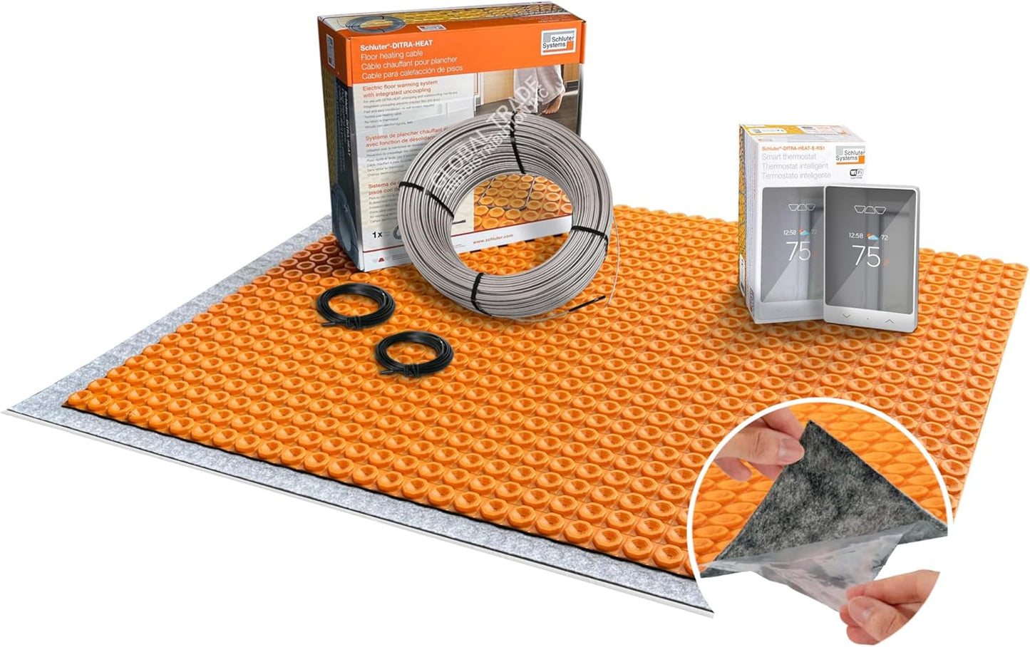All-in-one Electric Radiant Floor Heating Kit 38 Sq Ft 120V with Smart WiFi Programmable Touchscreen Thermostat, Duo Peel and Stick Heating Uncoupling Membrane, Underfloor Heating Cable