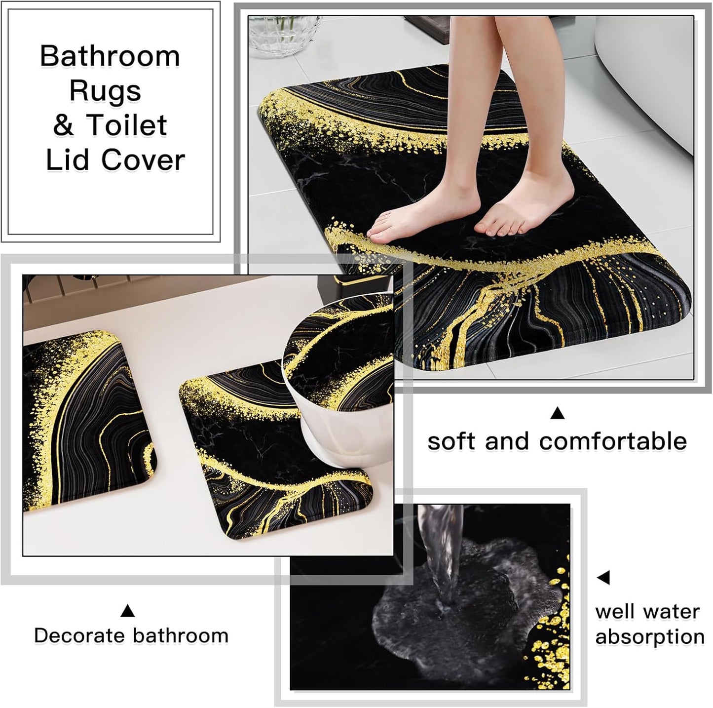 25PCS Bathroom Accessory Set, Black Bathroom Set with Large-Capacity 4 Gallon Trash Can,Bathroom Sets with Shower Curtain and Rugs, Bathroom Rugs Set, Home Decor