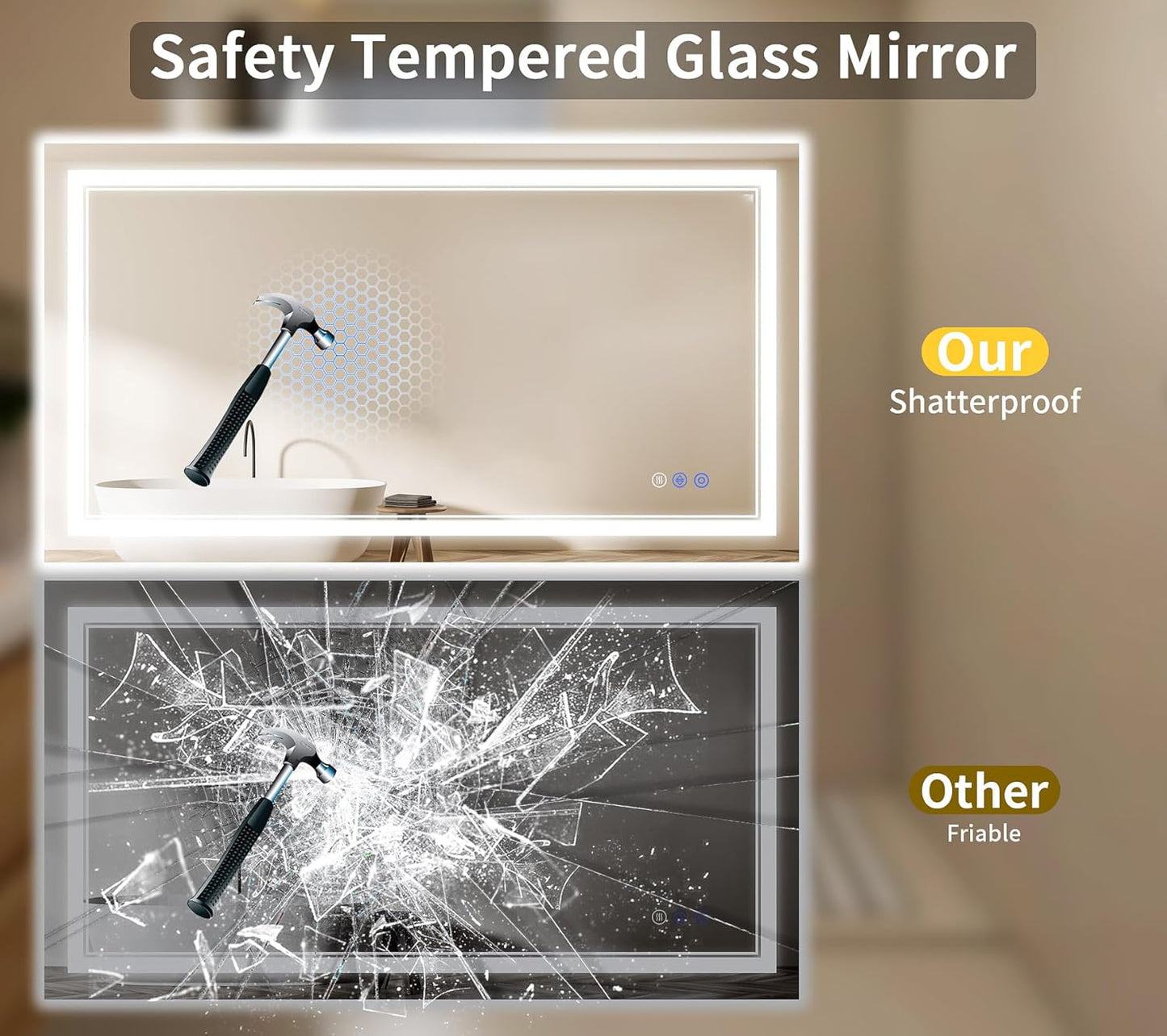 24"x48" LED Bathroom Mirror with Lights, Anti-Fog, Backlit + Front Lit, Dimmable, Led Vanity Mirror for Wall, Lighted Bathroom Mirror, 3 Colors, Shatter-Proof Tempered Glass