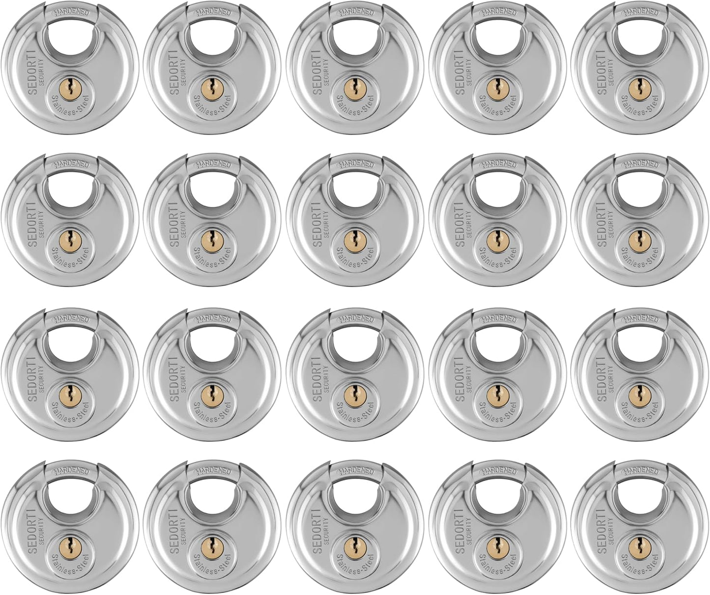 20-Pack Discus Padlocks Keyed Alike, 2-3/4 inch Wide, Stainless Steel 304 Round Lock, Waterproof and Rustproof Storage Lock with Brass Keys, Ideal for Storage Unit Gate, Outdoor, Shed, Fence