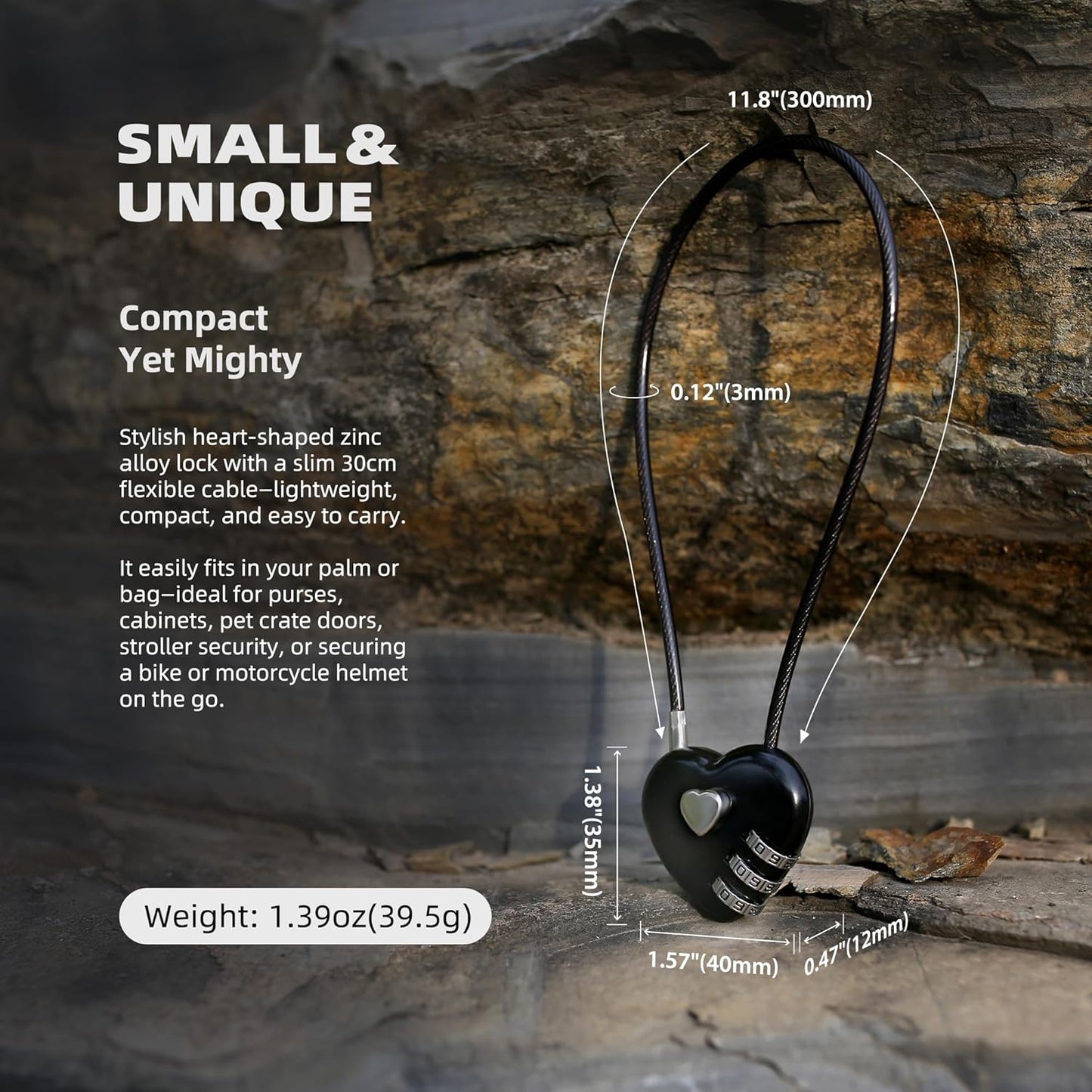 3 Digit Combination Lock Cable 1 ft, Combo Long Cable Lock with Code, Thin Wire Small Padlock Combination, for Travel Luggage, Backpack, Cabinet, Fridge Door, Bike Motorcycle Helmet
