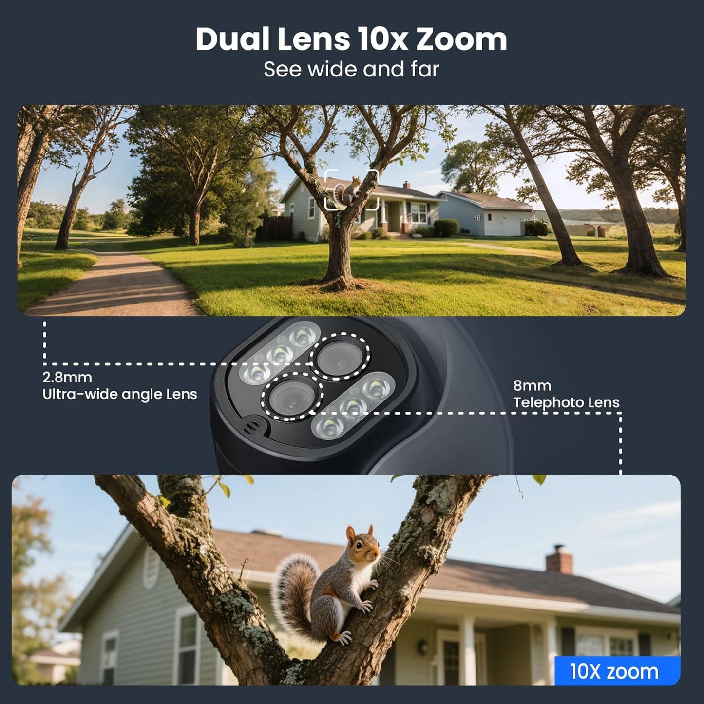 XMARTO 10X Zoom WiFi6 Security Camera System Wireless Outdoor/Indoor, 10CH 4K NVR with 4X 2K HD Dual Lens Cameras with Auto Tracking, 1TB HDD (Plug-in 24/7 Surveillance, Long Range WiFi)