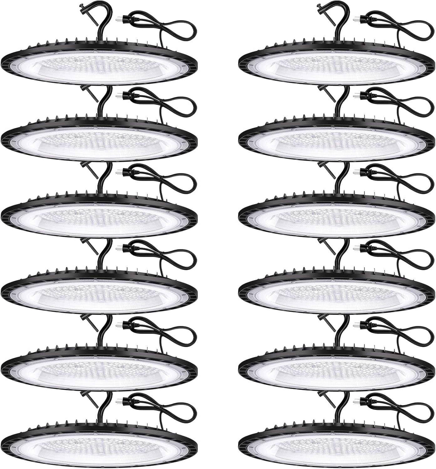 12 Pack 200W UFO LED High Bay Lights,120VAC IP66 Waterproof,90800LM 5000K Daylight, 850W MH/HPS with Plug Commercial Bay Lighting for Barn,Gym,Factory,Warehouse,Shop,Workshop,Gym