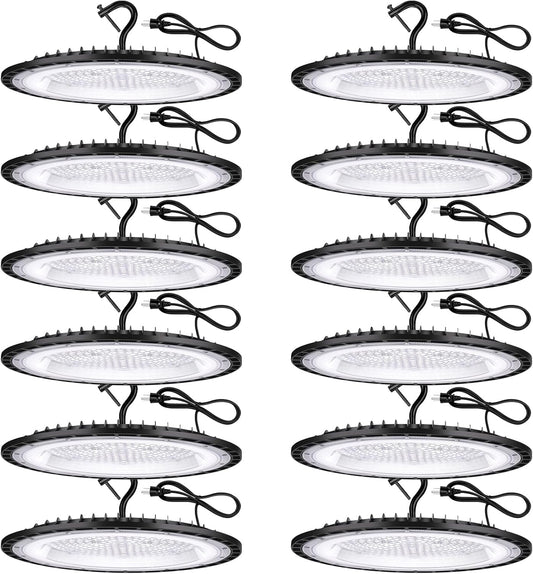 12 Pack 200W UFO LED High Bay Lights,120VAC IP66 Waterproof,90800LM 5000K Daylight, 850W MH/HPS with Plug Commercial Bay Lighting for Barn,Gym,Factory,Warehouse,Shop,Workshop,Gym